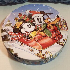 Vintage Mickey Mouse Cookie Biscuit Round Christmas Tin Box Disney 2012